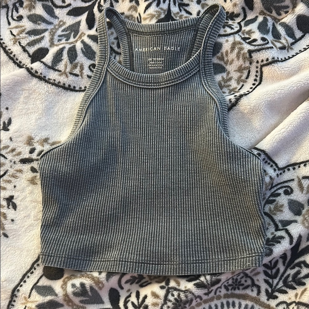 American Eagle Outfitters Charcoal Ribbed Tank Top